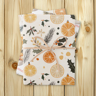 Citrus, Holly en Pine Naalden Gezellige Kerst Inpakpapier Vel