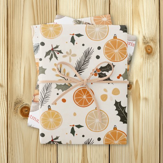 Citrus, Holly en Pine Naalden Gezellige Kerst Inpakpapier Vel