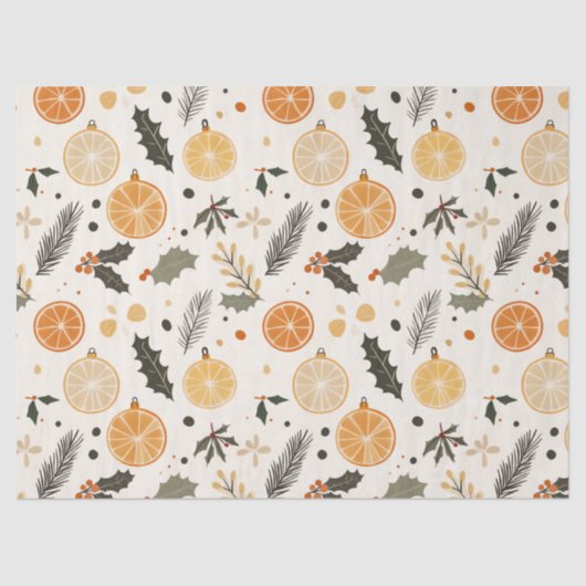 Citrus, Holly en Pine Naalden Gezellige Kerst Tissuepapier (Voorkant)