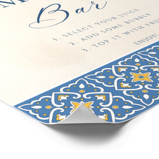 Citrus Italiaans Blauw Tegels Mimosa Bar Sign Post Poster (Hoek)