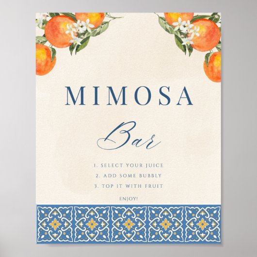 Citrus Italiaans Blauw Tegels Mimosa Bar Sign Post Poster (Voorkant)