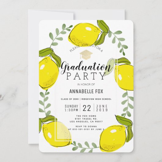 Citrus Krans Gold Glitter Afstuderen Kaart (Voorkant)