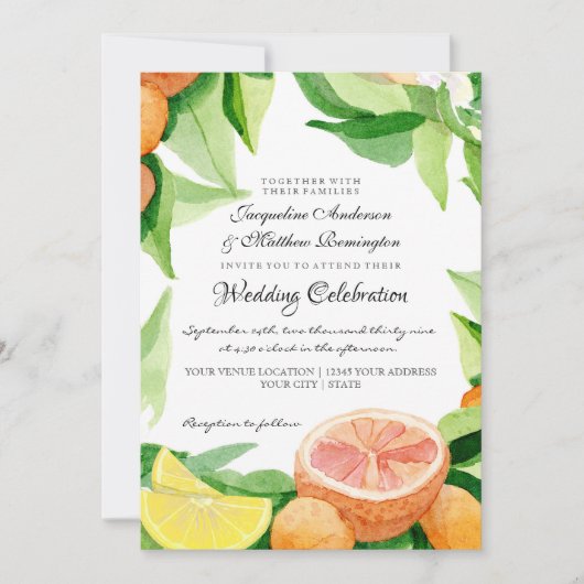 Citrus Kumquat Lemons Oranje Greenery Waterverf Kaart (Voorkant)