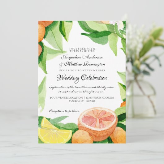 Citrus Kumquat Lemons Oranje Greenery Waterverf Kaart (Staand voorkant)