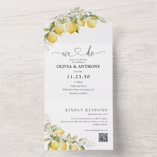 Citrus Lemon All in One Wedding All In One Uitnodiging (Binnen)