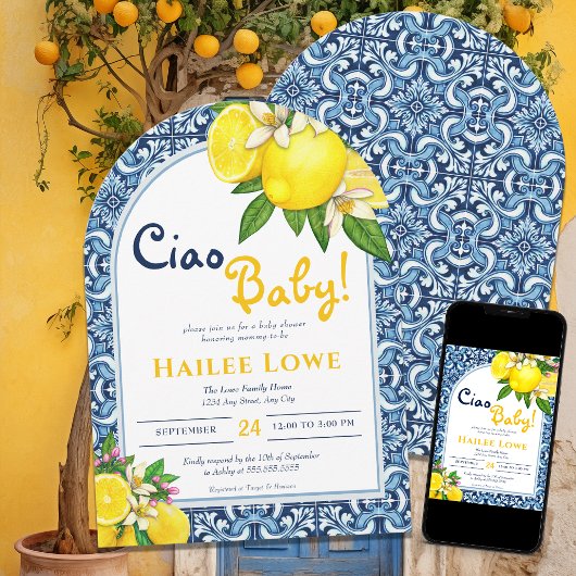 Citrus Lemon Amalfi Coast Baby shower Kaart