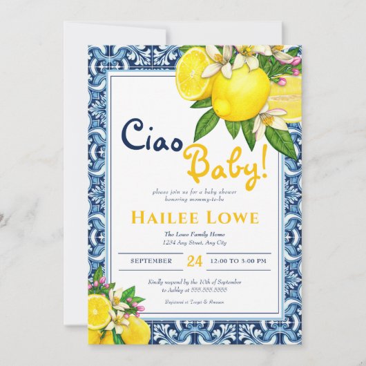 Citrus Lemon Amalfi Coast Ciao Baby shower Kaart (Voorkant)