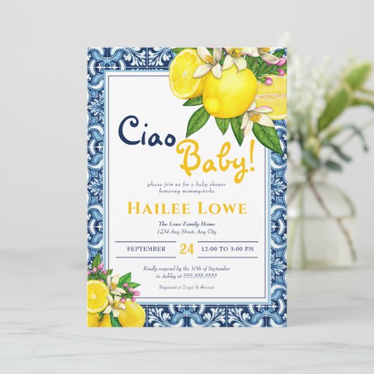 Citrus Lemon Amalfi Coast Ciao Baby shower Kaart (Staand voorkant)