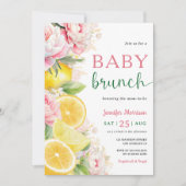 Citrus Lemon Baby Brunch Meisje Roze Bloemen Kaart (Voorkant)