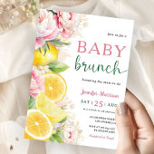 Citrus Lemon Baby Brunch Meisje Roze Bloemen Kaart