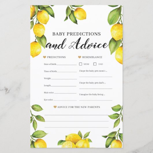 Citrus Lemon Baby Predications and Advice Game (Voorkant)