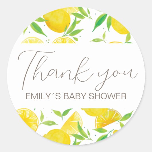 Citrus Lemon Baby shower Bedankt Ronde Sticker (Voorkant)