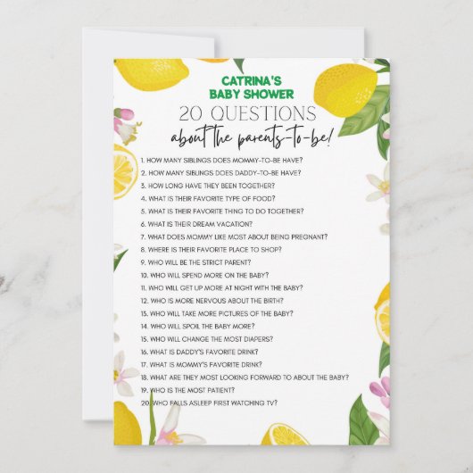Citrus Lemon Baby shower - bewerkbare naam, 5x7 Kaart (Voorkant)