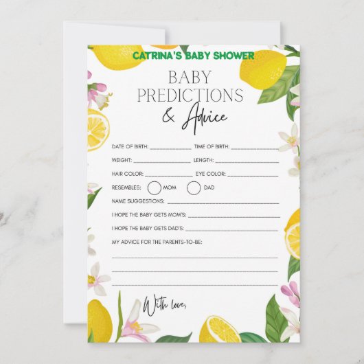 Citrus Lemon Baby shower - bewerkbare naam, 5x7 Kaart (Voorkant)