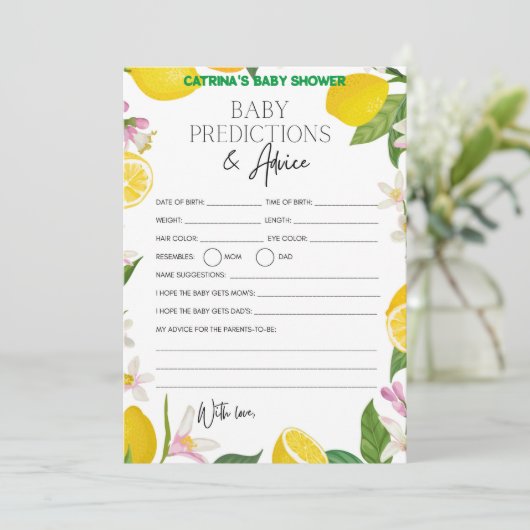 Citrus Lemon Baby shower - bewerkbare naam, 5x7 Kaart (Staand voorkant)