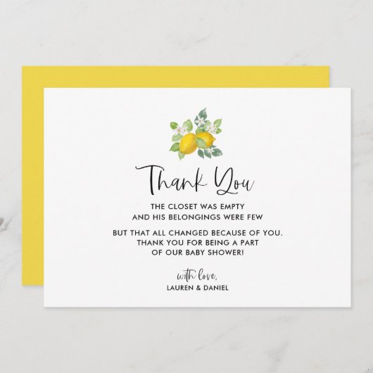 Citrus Lemon Baby shower Dank u Kaarten (Voorkant / Achterkant)
