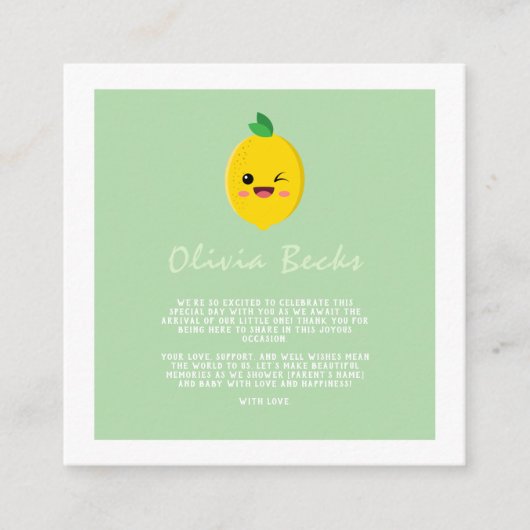 Citrus Lemon Baby shower Informatiekaartje (Voorkant)