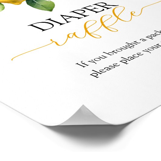 Citrus Lemon Baby shower Luier Raffle Game Poster (Hoek)