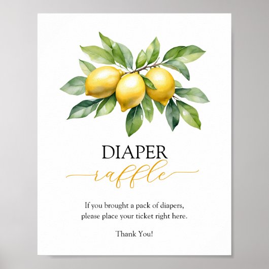 Citrus Lemon Baby shower Luier Raffle Game Poster (Voorkant)