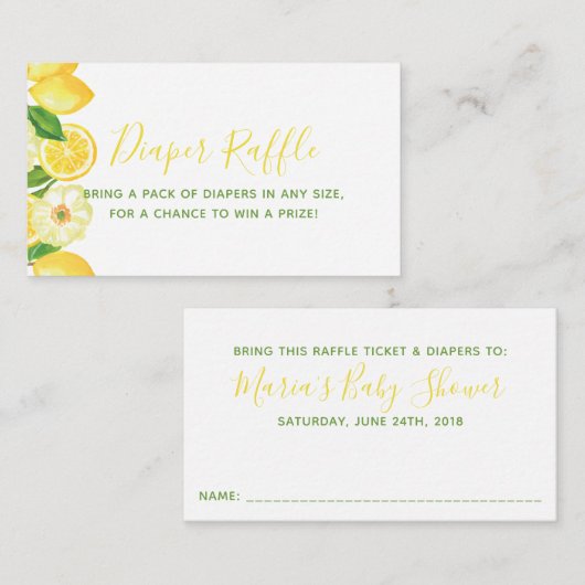 Citrus Lemon Baby shower Luier Raffle Ticket Informatiekaartje (Voorkant / Achterkant)