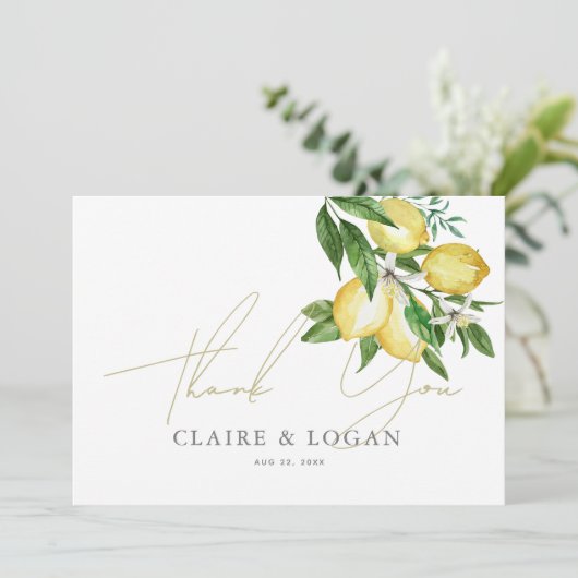 Citrus Lemon Bloemen Waterverf Bedankkaart (Staand voorkant)