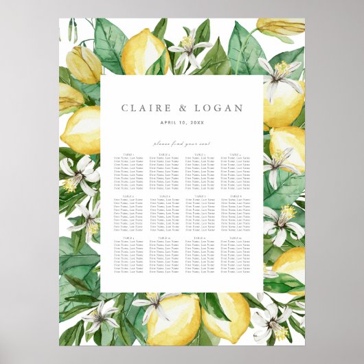 Citrus Lemon Bloemen Waterverf Zitkaarten Poster (Voorkant)