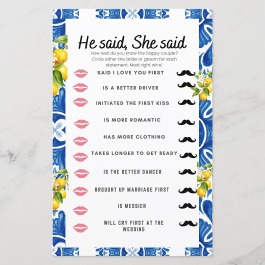 Citrus Lemon Blue Tegel Vrijgezellenfeest spel (Voorkant)