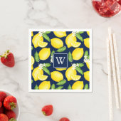 Citrus Lemon Botanical Navy Blue Monogram Servet (Insitu)