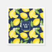 Citrus Lemon Botanical Navy Blue Monogram Servet (Voorkant)