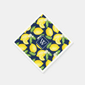 Citrus Lemon Botanical Navy Blue Monogram Servet (Hoek)