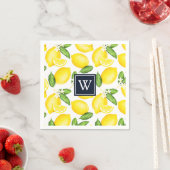 Citrus Lemon Botanical Navy Monogram Servet (Insitu)