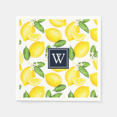 Citrus Lemon Botanical Navy Monogram Servet (Voorkant)