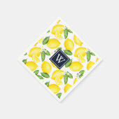 Citrus Lemon Botanical Navy Monogram Servet (Hoek)