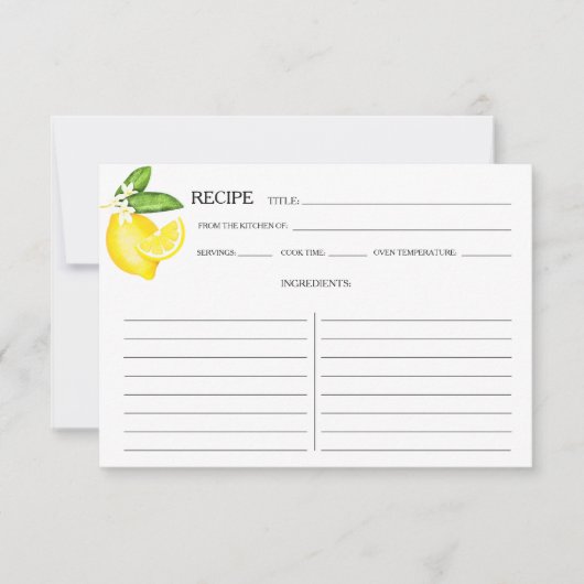 Citrus Lemon Botanical Recipe Card (Voorkant)