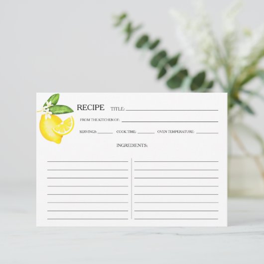 Citrus Lemon Botanical Recipe Card (Staand voorkant)