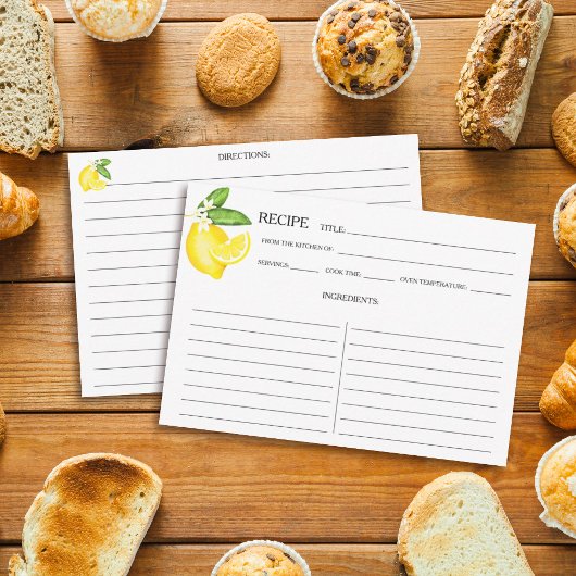 Citrus Lemon Botanical Recipe Card