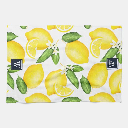 Citrus Lemon Botanische Monogram Theedoek (Horizontaal)