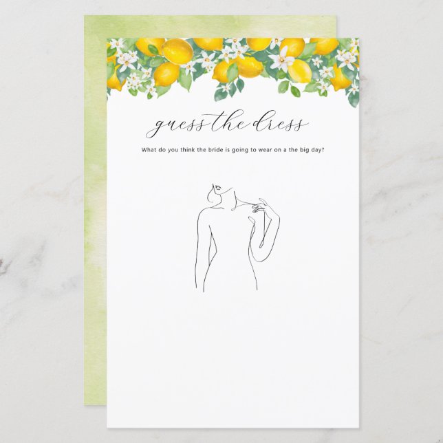 Citrus Lemon Bruiloft Feest Spel Raad De Jurk (Voorkant / Achterkant)