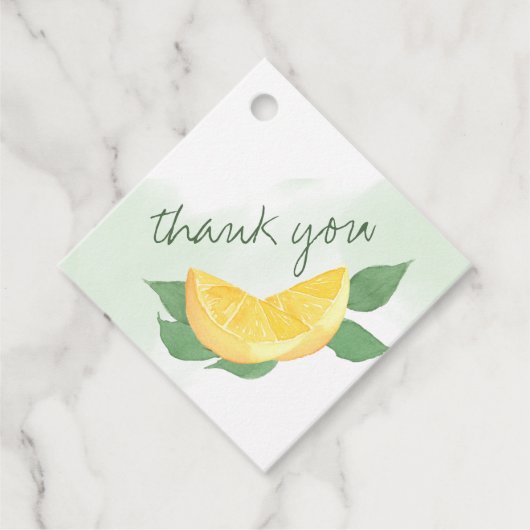 Citrus Lemon Casual Script Gepersonaliseerde Favor Bedankjes Labels (Voorkant)