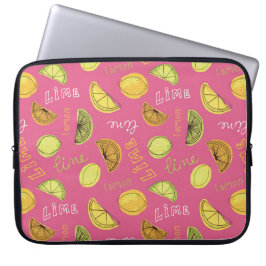 Citrus Lemon en Limoen roze fruitpatroon Laptop Sleeve