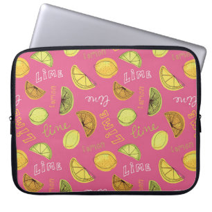 Citrus Lemon en Limoen roze fruitpatroon Laptop Sleeve