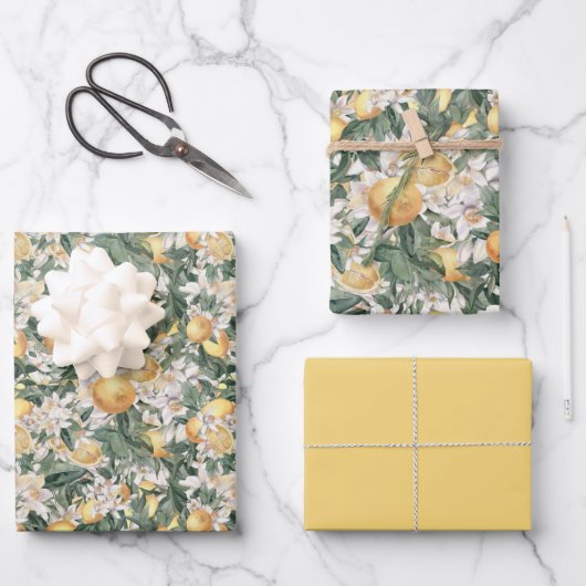 Citrus Lemon Floral Waterverf Baby shower Inpakpapier Vel (Voorkant)