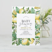 Citrus Lemon Floral Waterverf Baby shower Kaart (Staand voorkant)