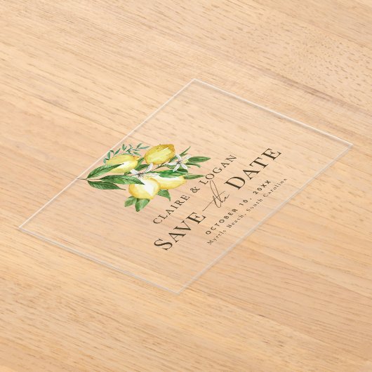 Citrus Lemon Floral Waterverf Save the Date Acryl Uitnodigingen (Laagn)