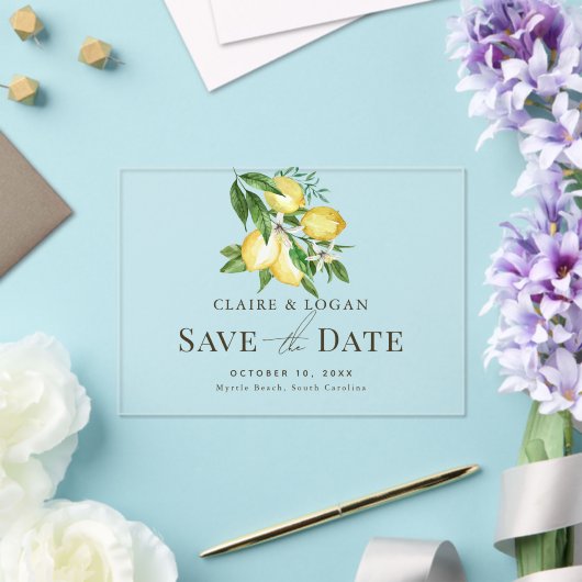 Citrus Lemon Floral Waterverf Save the Date Acryl Uitnodigingen (Insitu (Huwelijk))