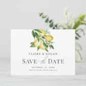 Citrus Lemon Floral Waterverf Save the Date Kaart (Staand voorkant)
