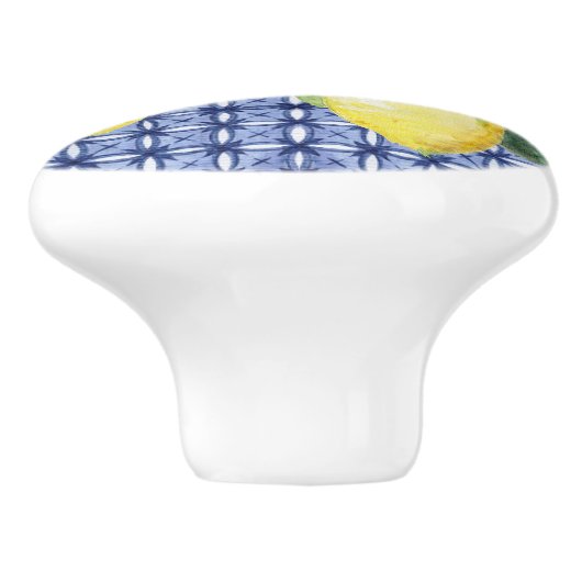 Citrus Lemon Foliage Waterverf Pattern Blue Keramische Knop (Zijkant)