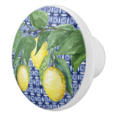 Citrus Lemon Foliage Waterverf Pattern Blue Keramische Knop (Rechts)