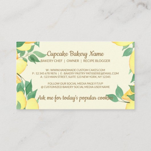 Citrus Lemon Fresh Fruit beige vanilla room Visitekaartje (Achterkant)