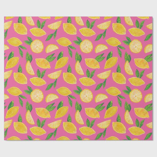 Citrus Lemon Fruit roze patroon Cadeaupapier (Vlak)